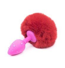 Розовая силиконовая особиста пробка с красным хвостиком Silicone Fur Tail Plug