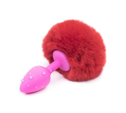 Розовая силиконовая особиста пробка с красным хвостиком Silicone Fur Tail Plug