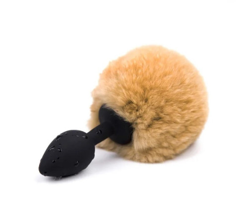 Черная силиконовая особиста пробка с коричневым хвостиком Silicone Fur Tail Plug