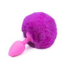 Розовая силиконовая особиста пробка с фиолетовым хвостиком Silicone Fur Tail Plug