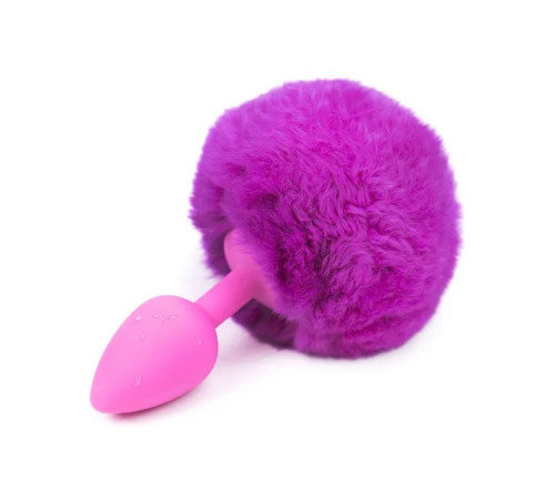 Розовая силиконовая особиста пробка с фиолетовым хвостиком Silicone Fur Tail Plug