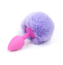 Розовая силиконовая особиста пробка с голубым хвостиком Silicone Fur Tail Plug