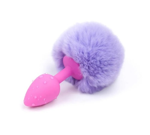 Розовая силиконовая особиста пробка с голубым хвостиком Silicone Fur Tail Plug