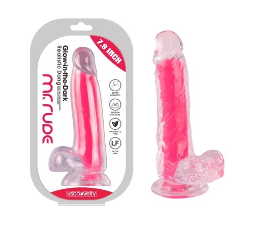 Фаллоимитатор на присоске Glow-in-the-Dark Dong Pink Mr. Rude 7.9