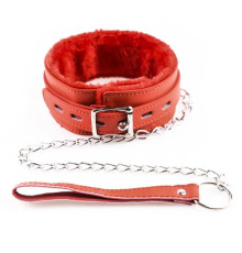 Красный меховой ошейник с поводком Bdsm Fetish Collar Red