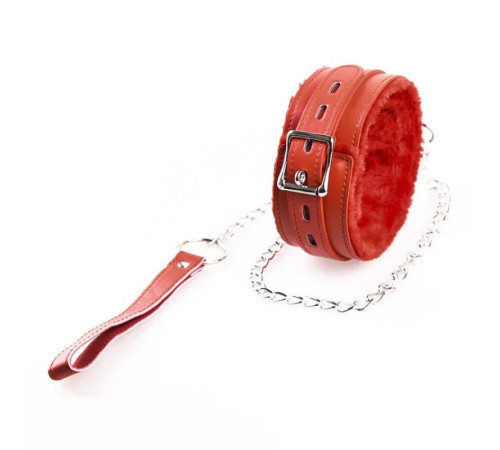 Красный меховой ошейник с поводком Bdsm Fetish Collar Red