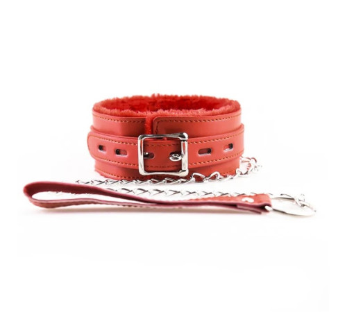 Красный меховой ошейник с поводком Bdsm Fetish Collar Red