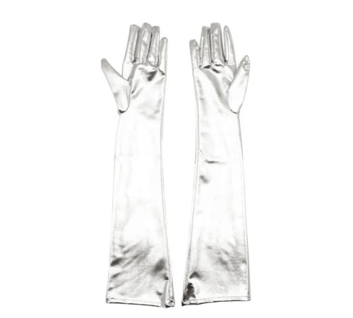 Длинные перчатки по локоть Fetish Five Fingers Gloves Silver