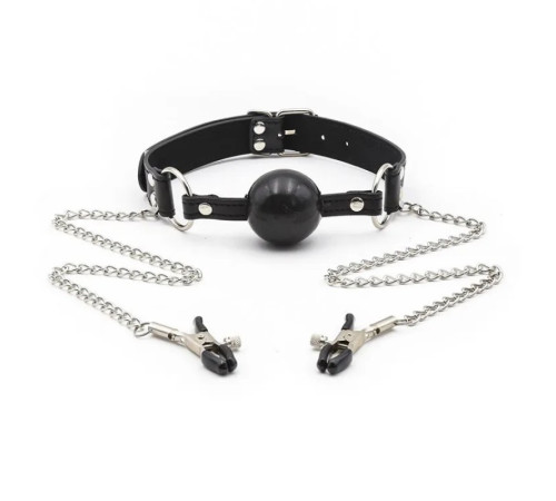 Кляп с зажимами для сосков Nipple Clamps Ball Gag