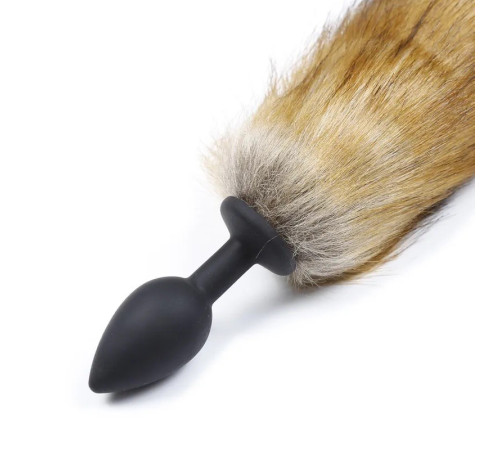 Черная силиконовая особиста пробка с длинным хвостом Silicone Butt Plug Fox Tail