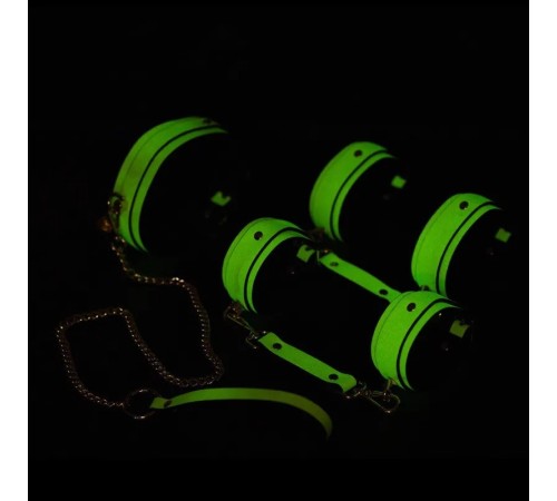 Наручники для ігор игр Glow in the Dark Leather Hands Cuffs Green