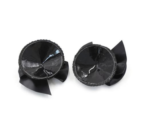 Стикини с красными паетками и черным бантиком Nipple Pasties Black