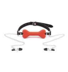 Кляп с зажимами для сосков Nipple Clamps Bone Gag Red