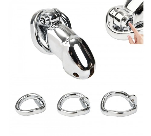 Stainless Steel Press Lock Chastity Cage