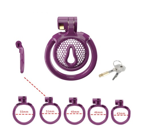 Мужской пояс верности 3D Mini Chastity Cage ZX-1Z Flat Ring Arc-shaped ring Purple