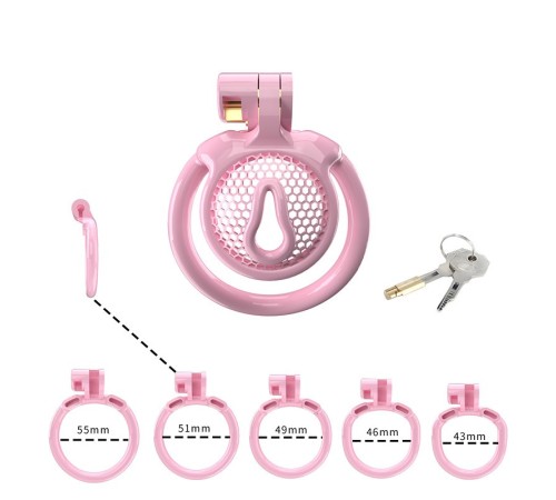 Мужской пояс верности 3D Mini Chastity Cage ZX-1Z Flat Ring Arc-shaped ring Pink