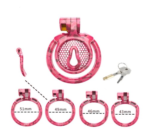 Мужской пояс верности 3D Mini Chastity Cage ZX-1Z Flat Ring Arc-shaped ring Red