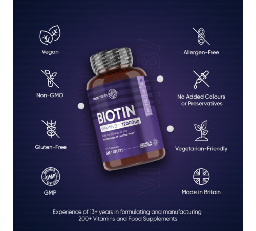 Таблетки для прочности волос Natural Hair Thinning Supplement Maxmedix Biotin