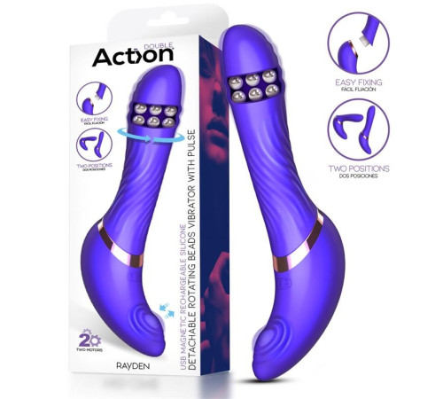 ACTION RAYDEN DETACHABLE ROTATING BEADS VIBRATOR WITH PULSATION TWO POSITIONS