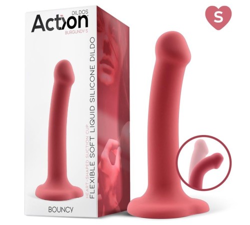 ACTION BOUNCY LIQUID SILICONE DILDO HIPER FLEXIBLE 6.5 - 16.5 CM SIZE S BURGUNDY