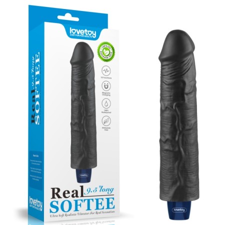 REAL SOFTEE Rechargeable Vibrating Dildo(Black) 9.5