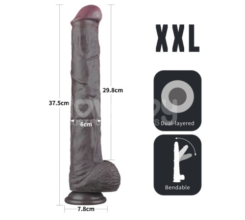 Dual Layered Bendable Silicone Cock XXL(Black) 14.5