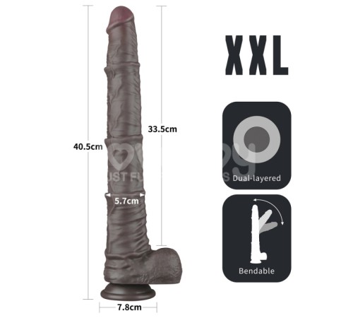 Dual Layered Bendable Silicone Cock XXL(Black) 16.0