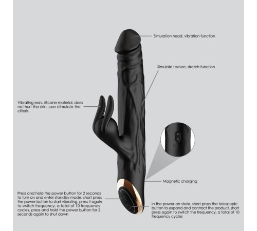 WY0646 Terry II-2022 New Wholesale Big Black Telescopic Realistic Dildo Sex Toy Thrusting Rabbit Dildo Vibrator For Women