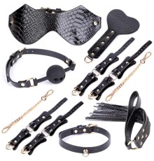 Черный ігор набор аксессуаров Crocodile Grain Bondage Kit 7 Pieces