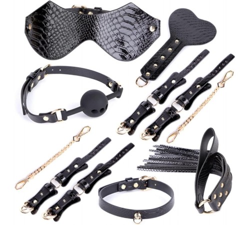 Черный ігор набор аксессуаров Crocodile Grain Bondage Kit 7 Pieces