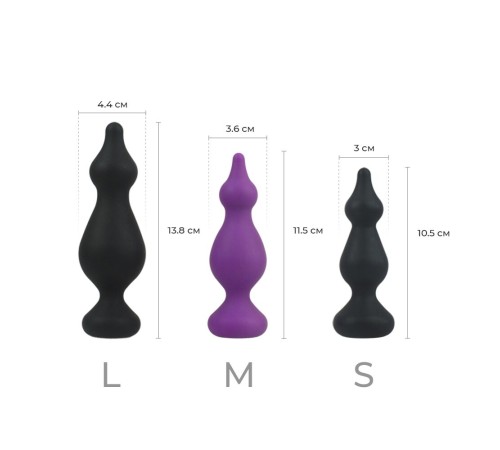 Анальна пробка Adrien Lastic Amuse Medium Purple (M) з двома переходами, макс. діаметр 3,6 см