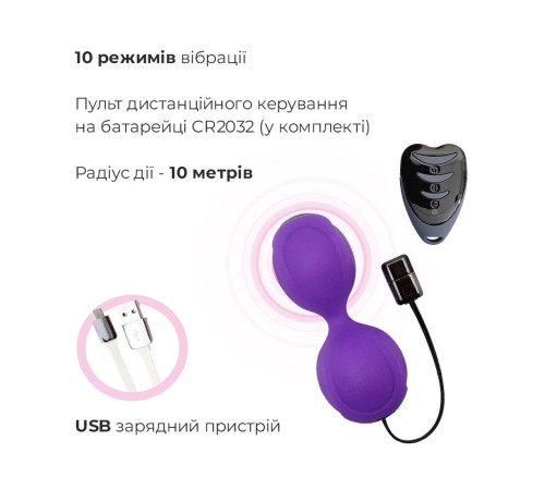 Вагінальні кульки з вібрацією Adrien Lastic Kegel Vibe Purple, діаметр 3,7 см