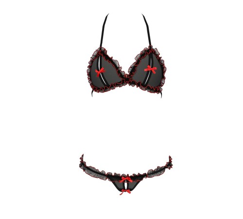 Комплект білизни Passion GIANA BIKINI L/XL, black, напівпрозорі ліф і трусики з бантиками