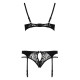 Комплект білизни Passion PAULINE SET L/XL, black, стрепи, ліф, стрінги і пояс для панчох