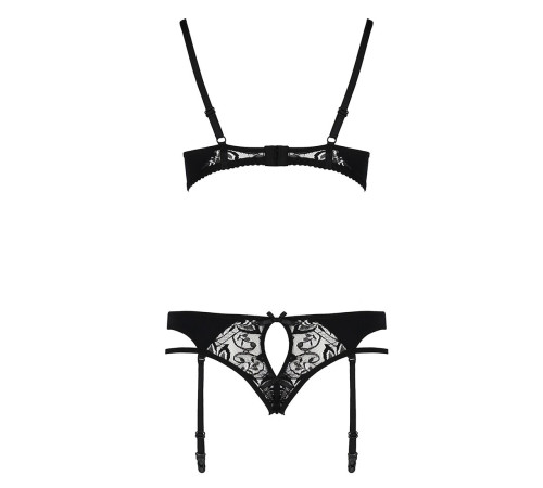 Комплект білизни Passion PAULINE SET S/M, black, стрепи, ліф, стрінги і пояс для панчох