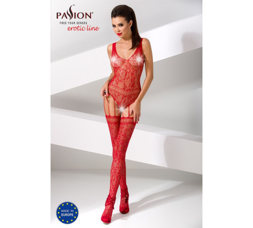 Бодістокінг Passion BS051 red, комбінезон, імітація панчіх і боді