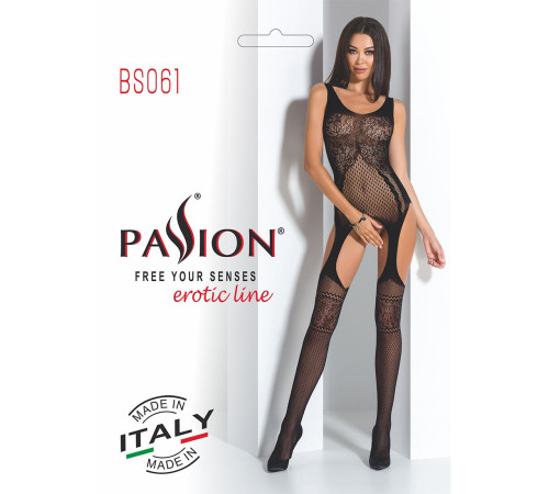 Бодістокінг Passion BS061 black, комбінезон, імітація панчіх