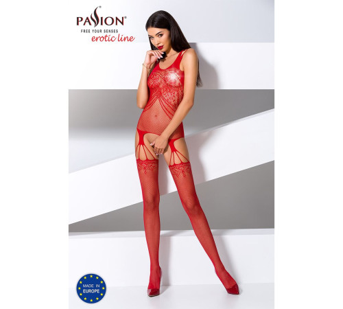 Бодістокінг Passion BS070 red, комбінезон, імітація панчох і ажурного топа