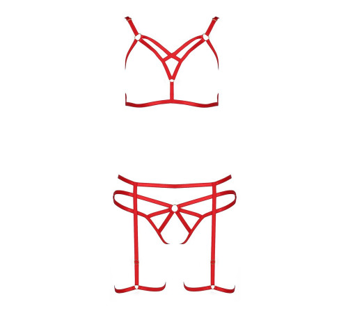 Комплект білизни Passion Exclusive MAGALI SET OpenBra XXL/XXXL, red, стрепи, ліф, трусики і пояс