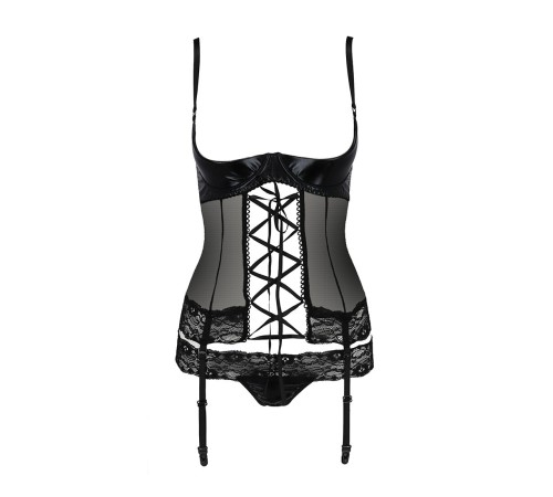 Корсет з відкритими грудьми Passion Exclusive NORTH CORSET L/XL, black, пажі, трусики, шнурівка