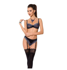 Комплект белья Passion Exclusive GISELE SET L/XL, black, лиф, трусики с пажами