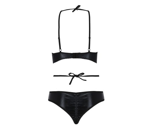 Комплект белья Passion Exclusive NAVEL SET L/XL, black, трусики и лиф с элементами под латекс