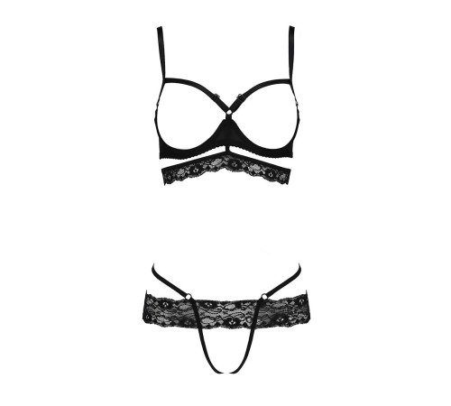 Комплект білизни Passion Exclusive SARIA SET OpenBra L/XL, black, стрепи, відкритий ліф, стрінги