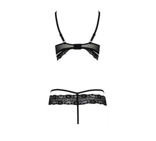 Комплект білизни Passion Exclusive SARIA SET OpenBra L/XL, black, стрепи, відкритий ліф, стрінги