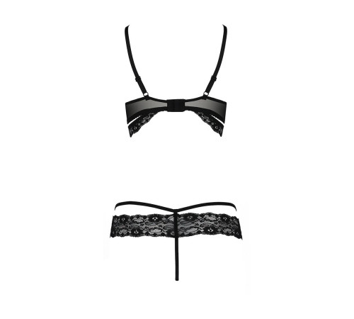 Комплект білизни Passion Exclusive SARIA SET OpenBra S/M, black, стрепи, відкритий ліф, стрінги