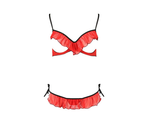 Комплект білизни Passion Exclusive CHERRY SET OpenBra L/XL, red, відкритий ліф, трусики-спідничка