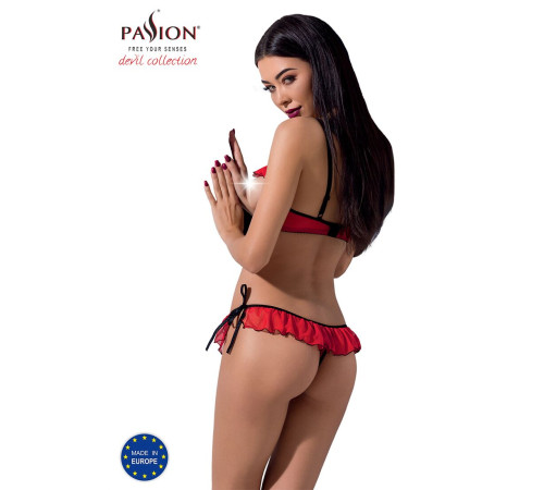 Комплект білизни Passion Exclusive CHERRY SET OpenBra L/XL, red, відкритий ліф, трусики-спідничка