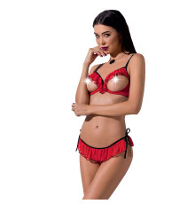 Комплект білизни Passion Exclusive CHERRY SET OpenBra L/XL, red, відкритий ліф, трусики-спідничка