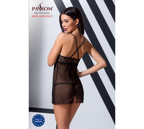 Прозора сорочка приталена Passion QUENTRIS CHEMISE S/M, black, трусики