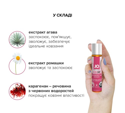 Змазка на водній основі JO NATURALOVE Strawberry (30 мл) з екстрактом ромашки та листя агави